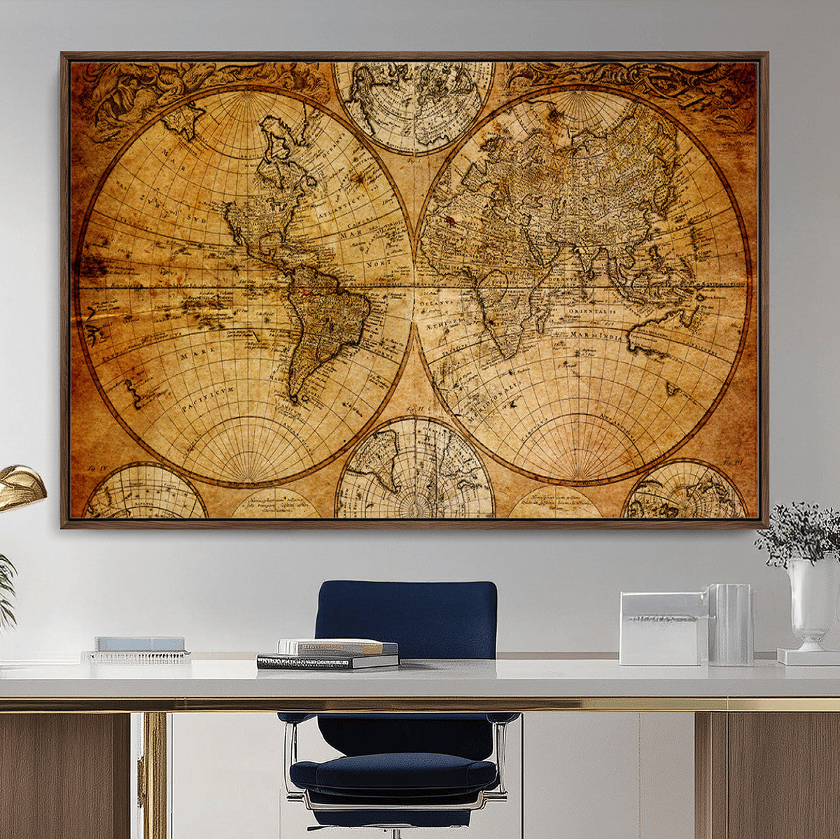 Vintage World Map Canvas Print – Antique Push Pin Travel