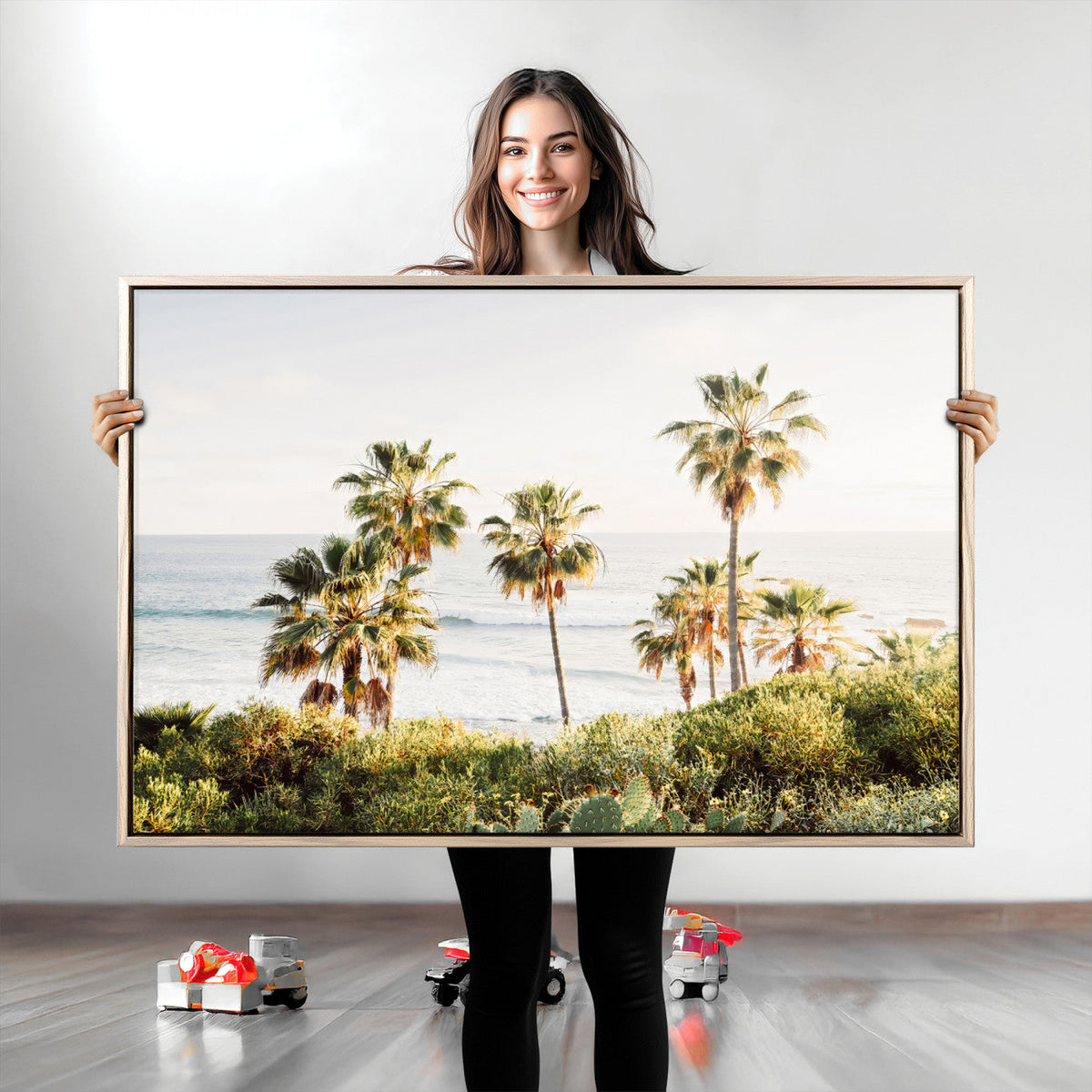 California Coast Palm Trees Wall Art Canvas Print – Framed