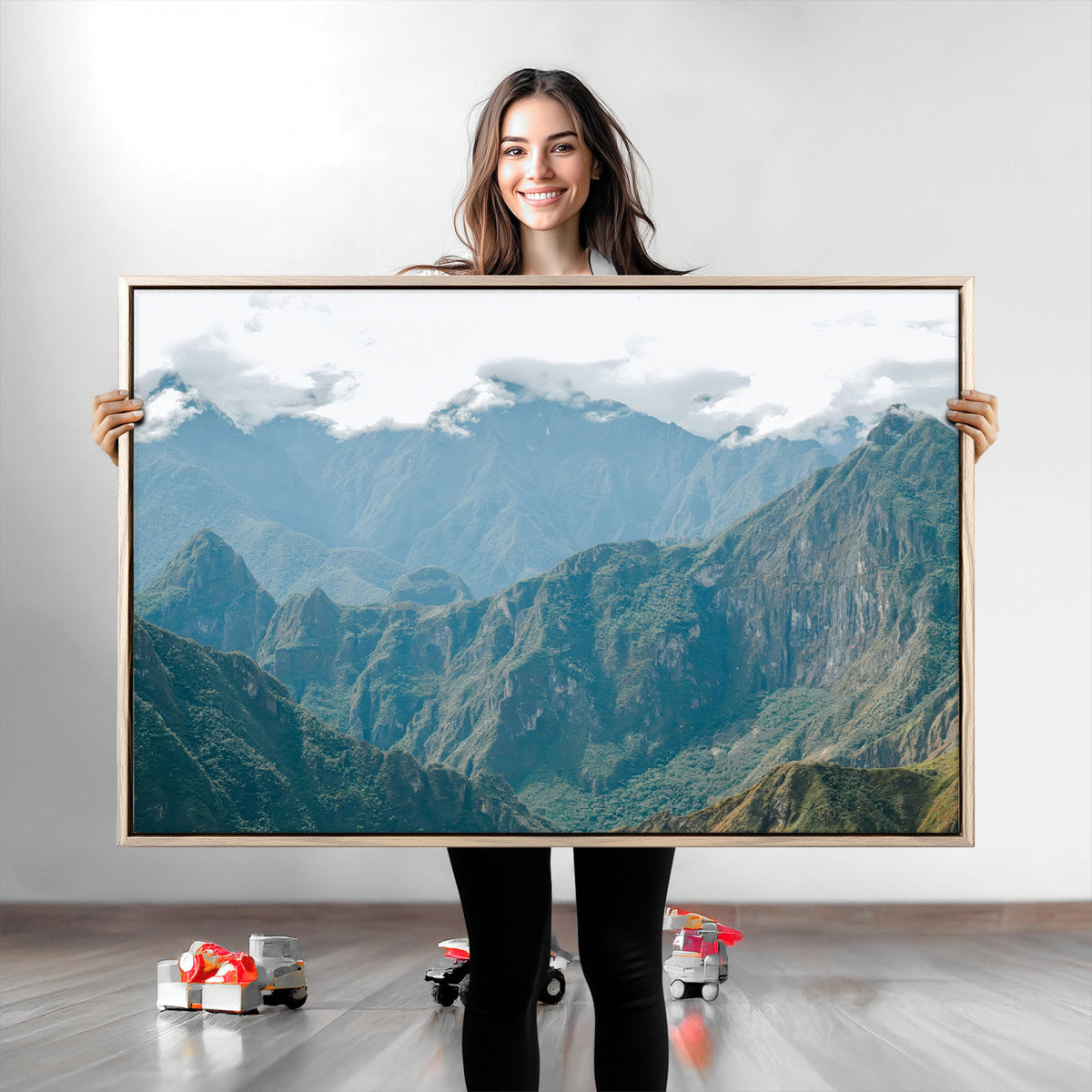 Misty Mountain Wall Art Canvas Print – Framed Cloudy Andean