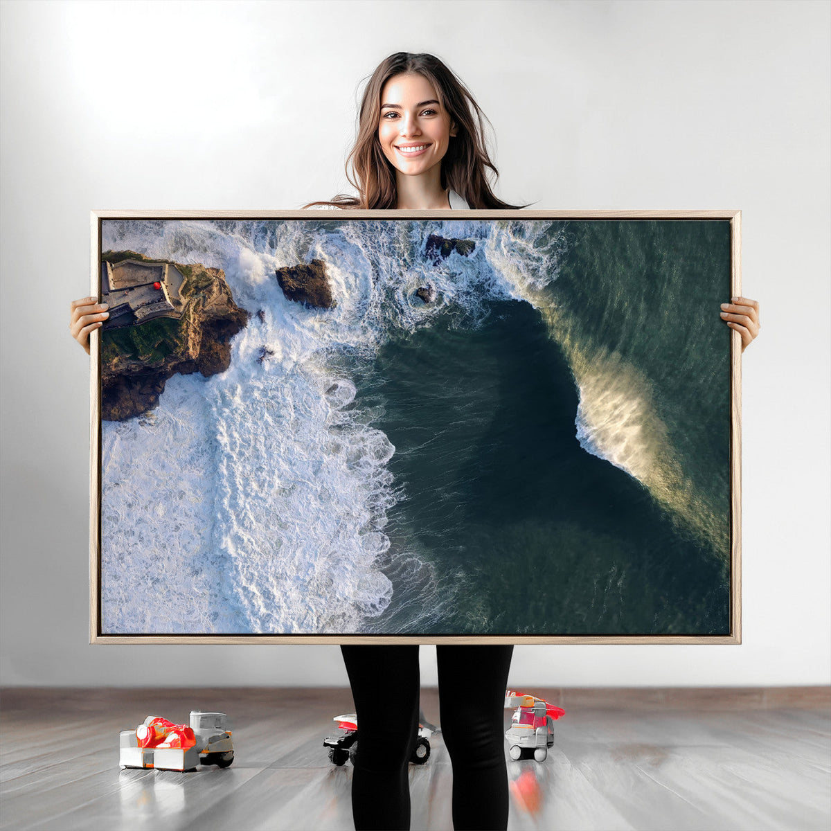 Nazare Coast Wall Art Canvas Print – Framed Aerial Ocean Art