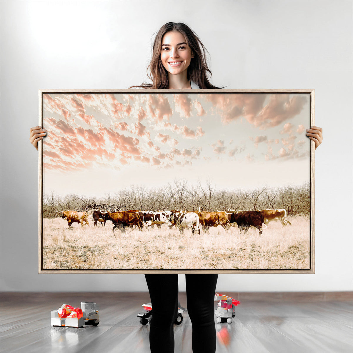 Cow Herd Wall Art Canvas Print – Framed Farmhouse Cattle