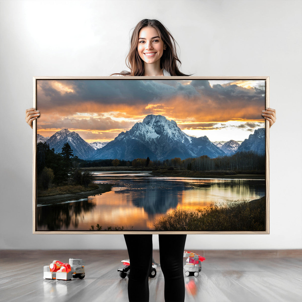 Mountain Sunset Wall Art Canvas Print – Framed Alpine