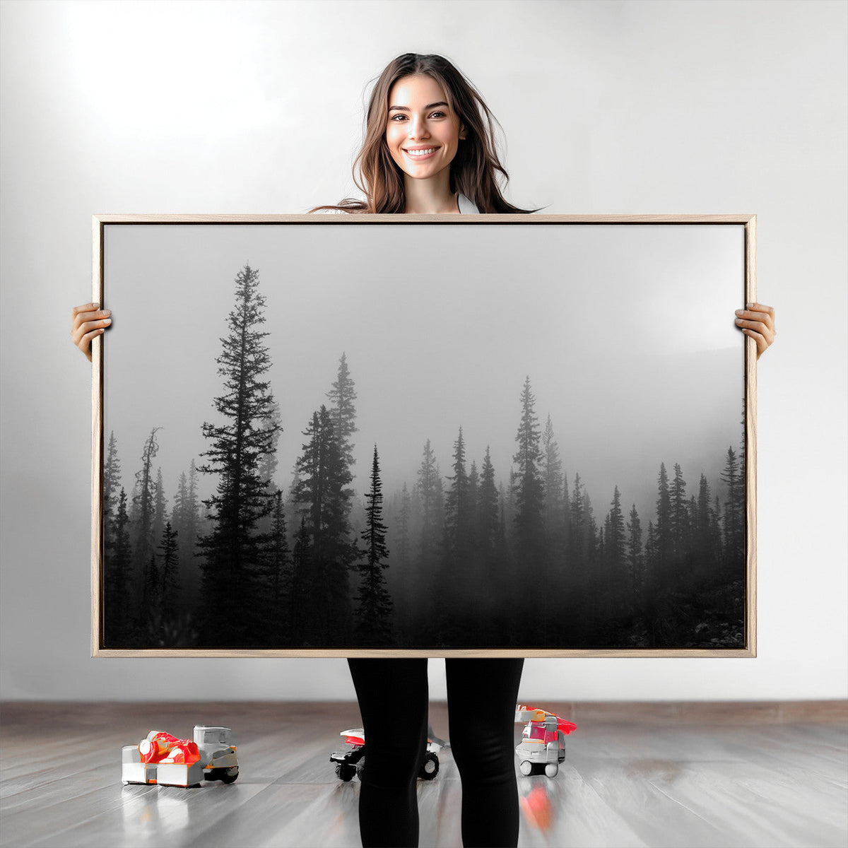 Misty Pines Wall Art Canvas Print – Framed Woodland