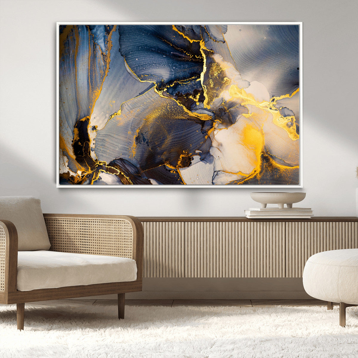 Large Abstract Wall Art Print - Gold and Blue Abstract