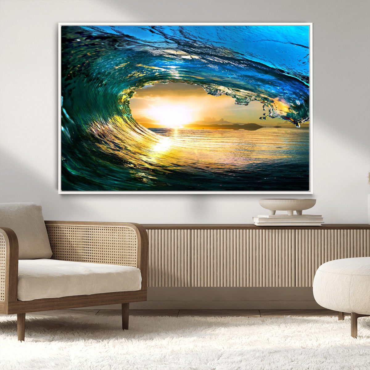 Ocean Wave at Sunset Canvas Art, Large Wall Print of Vibrant
