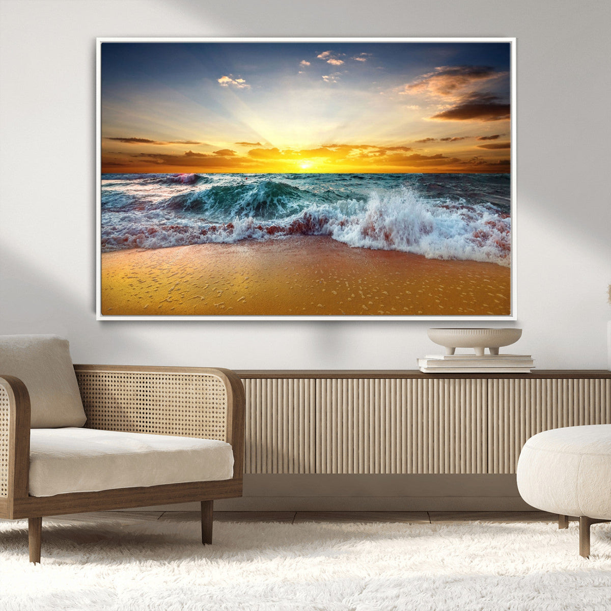 Golden Sunset Ocean Waves Wall Art Canvas Print – Multi