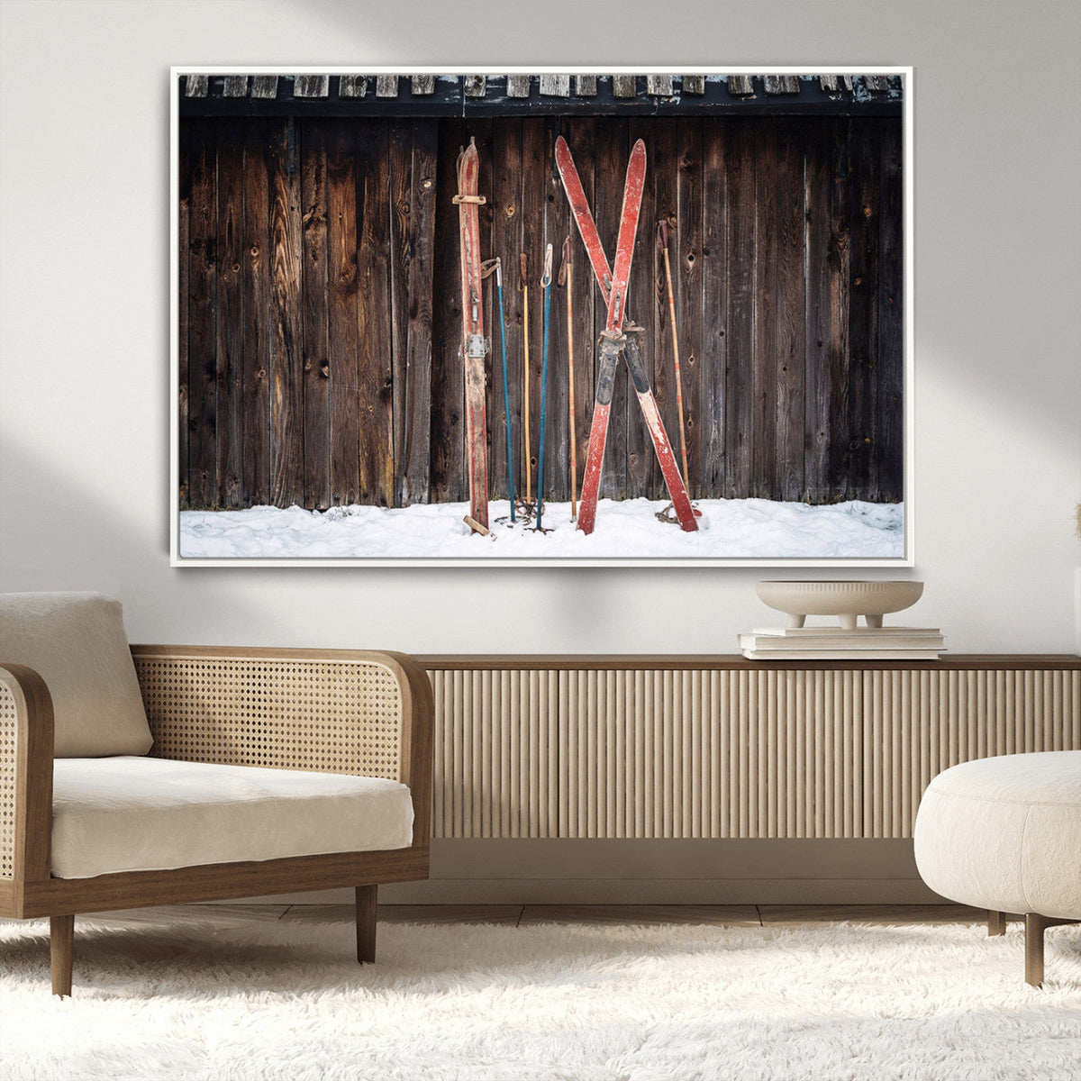 Vintage Ski Gear Canvas Print, Vintage Ski Gear Against