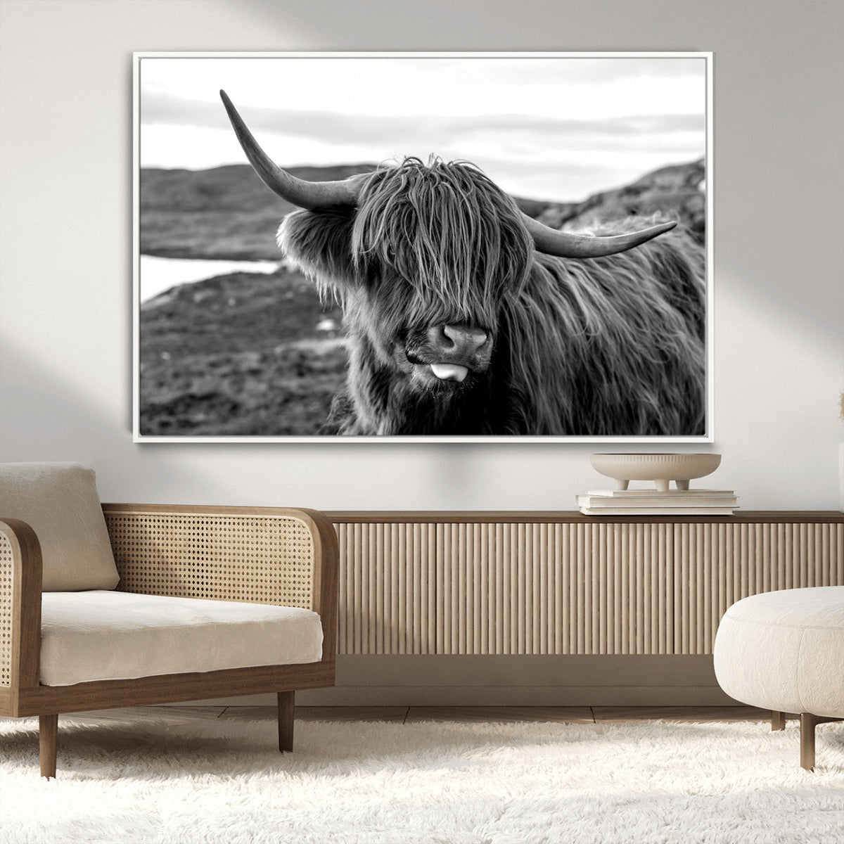 Longhorn Steer Canvas Print Wall Art, Highland Cow Canvas