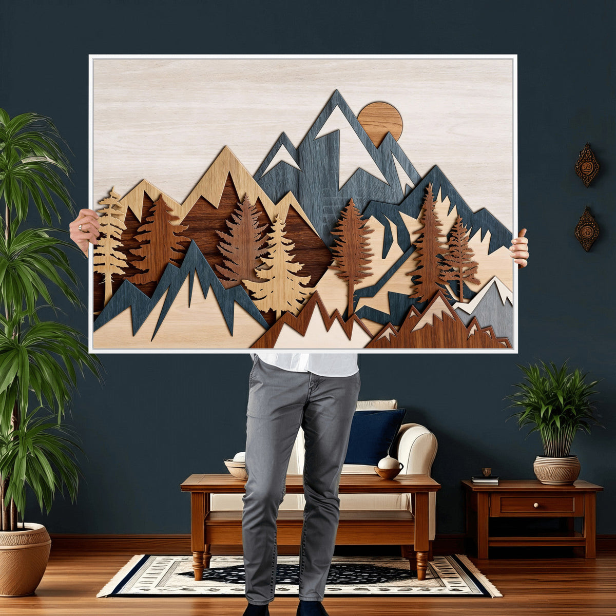 Woodland Mountain Landscape Triptych, Giclee Canvas Art for