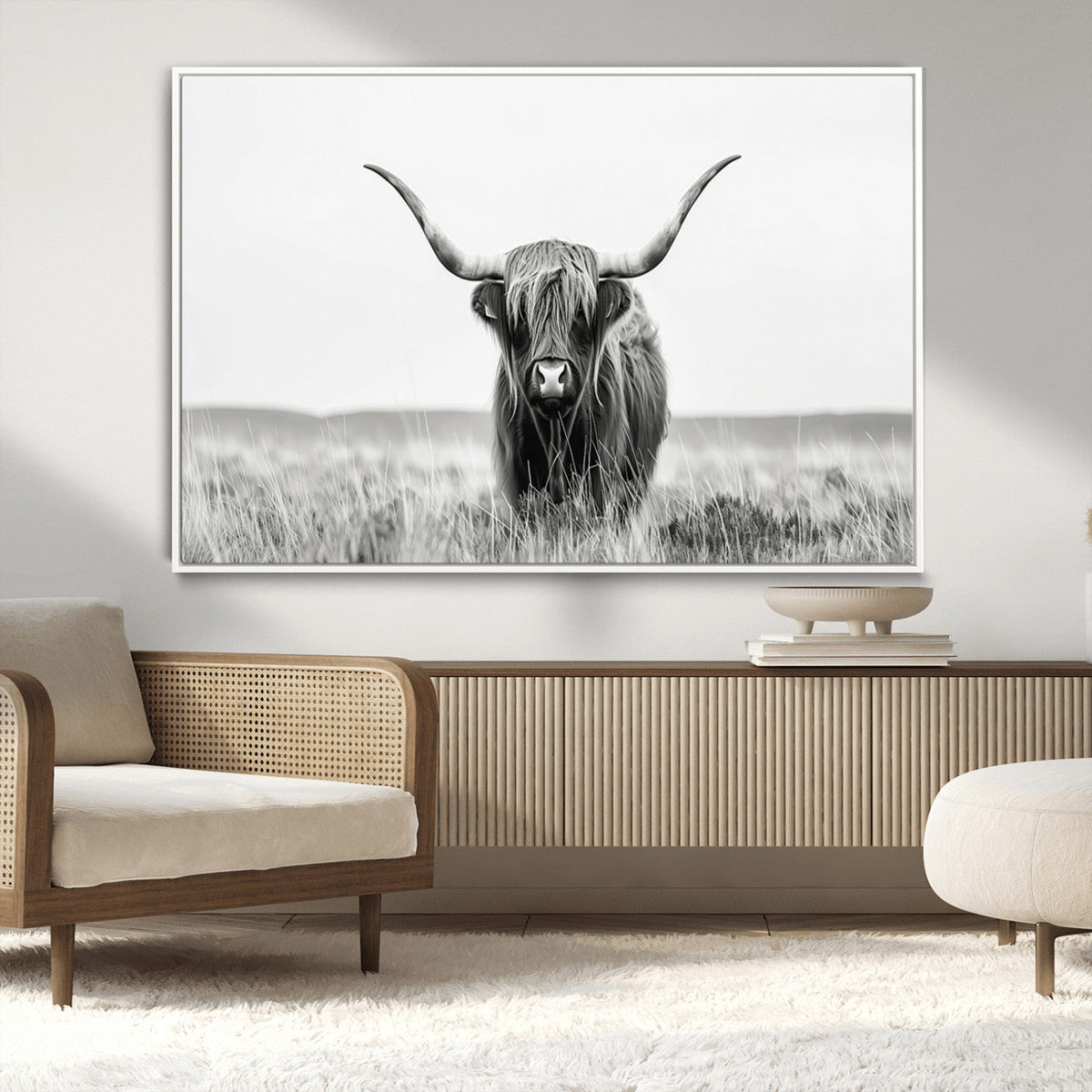 Highland Cow Canvas Wall Art – Majestic Beauty in Black and