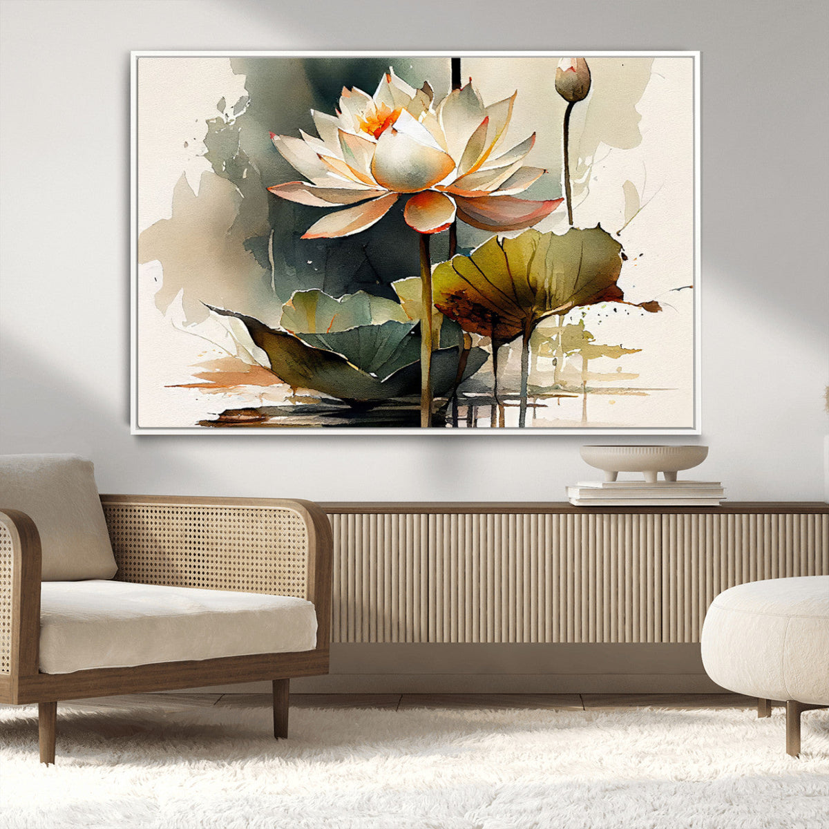 Lotus Flower Watercolor Canvas Print – A Symbol of Serenity