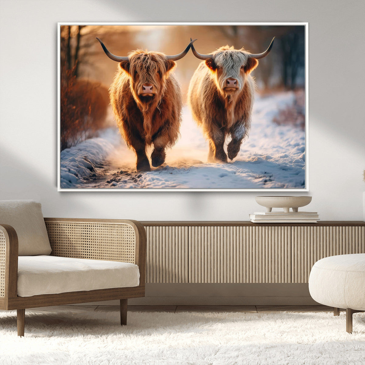 Scottish Highland Cow Horn Farm Wall Art Canvas Print