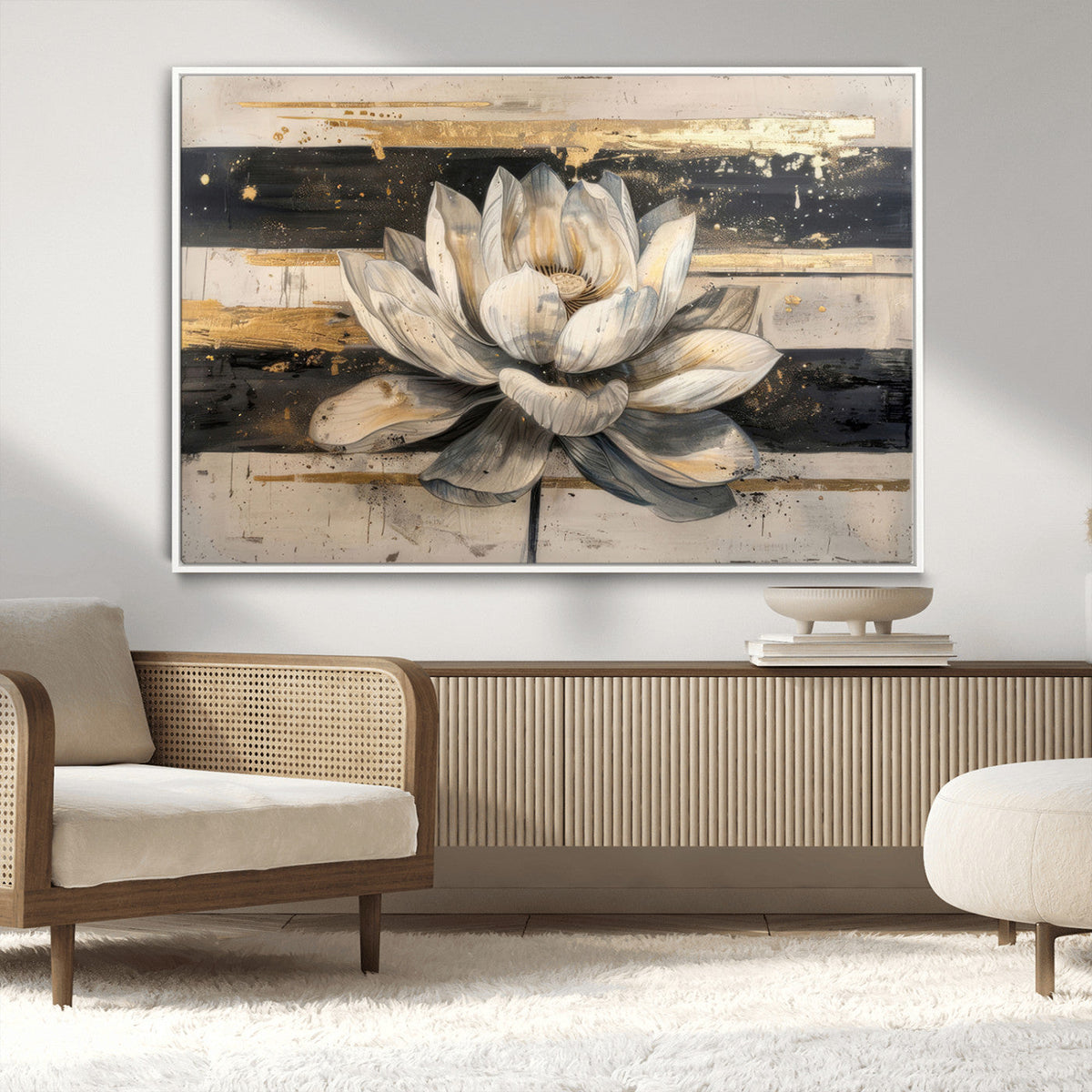 Lotus Flower Wall Art – Framed Abstract Floral Canvas