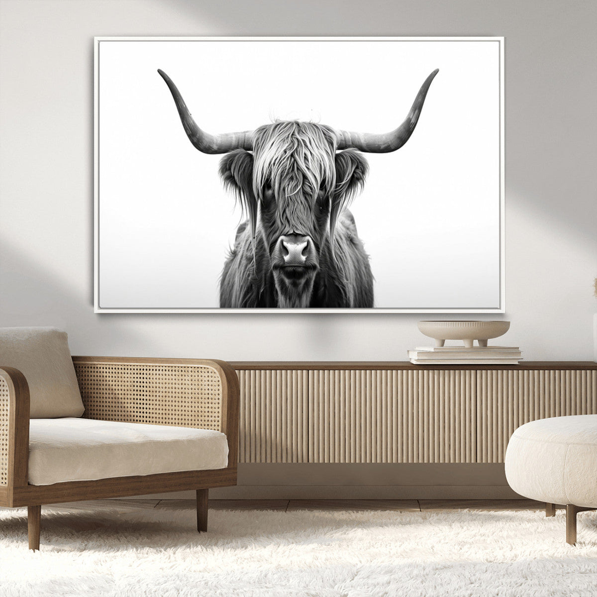 Highland Wall Art Canvas Print – Minimalist Black and White