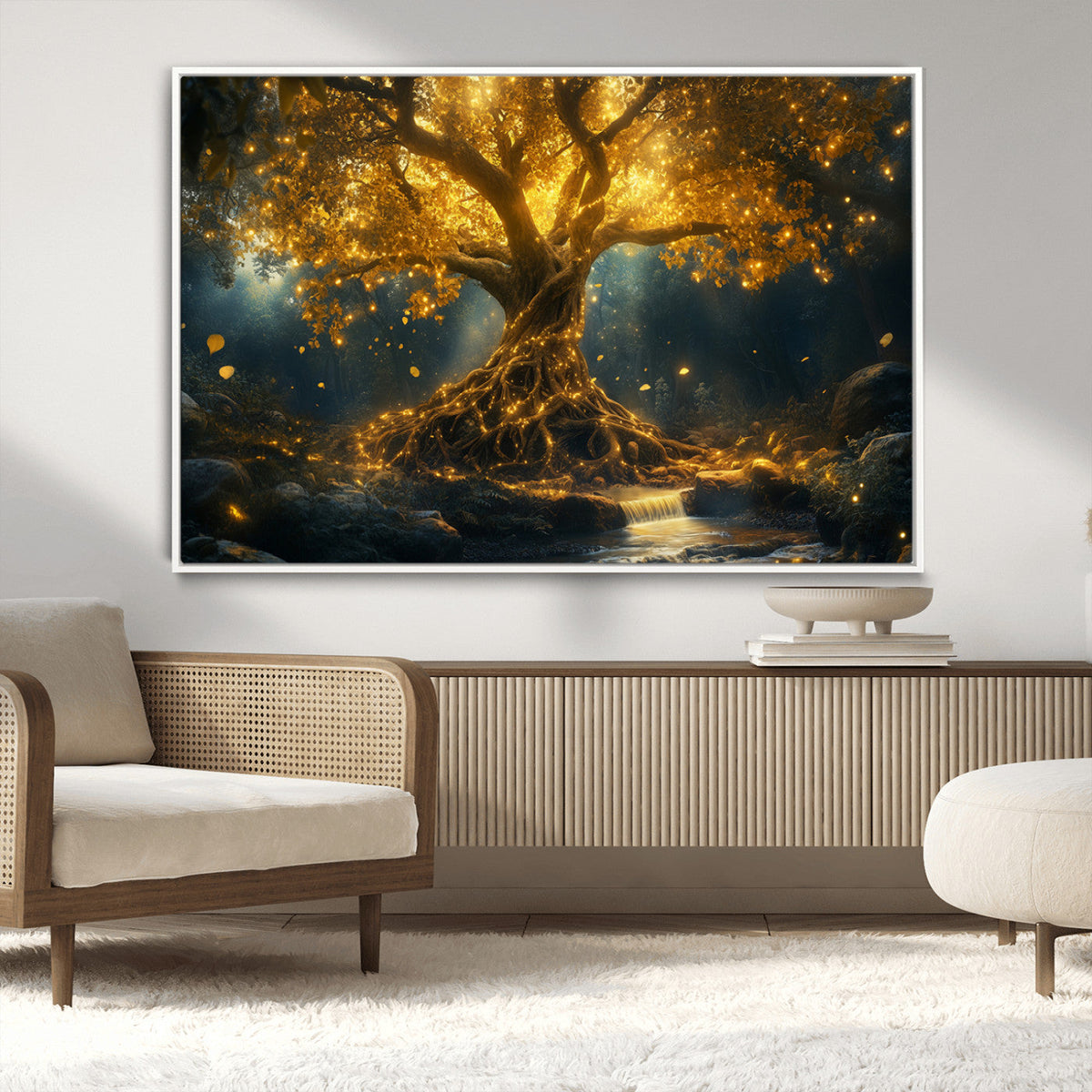 Golden Tree of Life Canvas Wall Art Print - Majestic Glowing