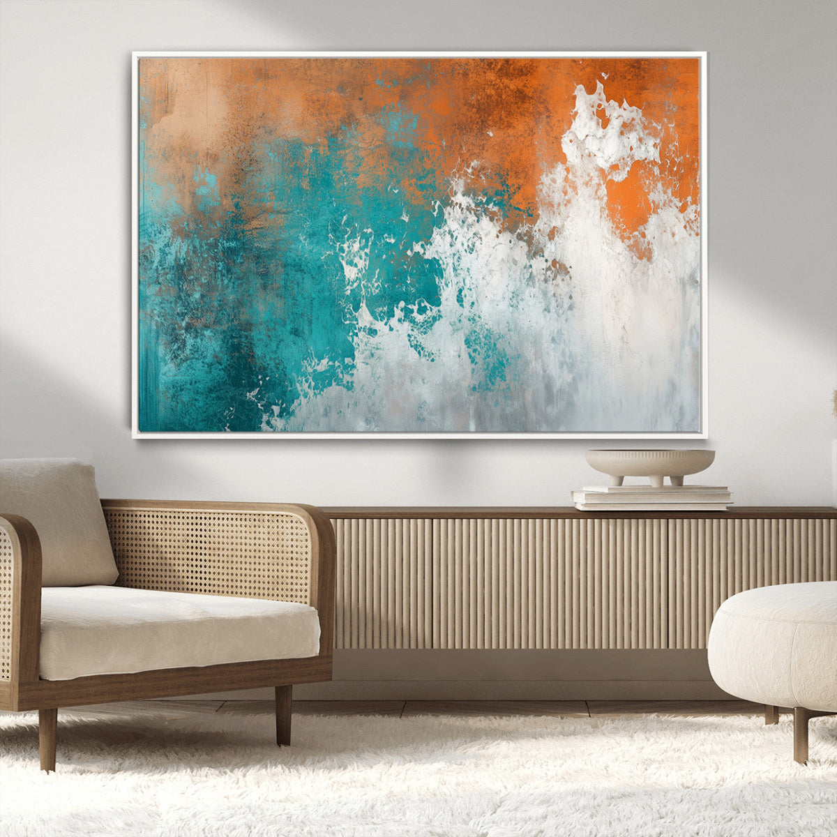 Vintage Abstract Print - Bold Teal and Orange Canvas Wall