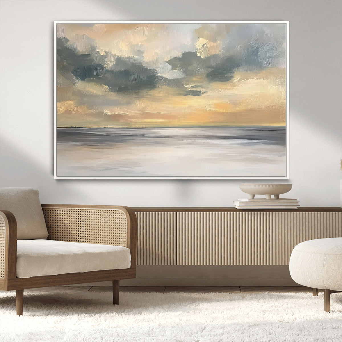 Modern Coastal Artwork with Vibrant Abstract Ocean Waves