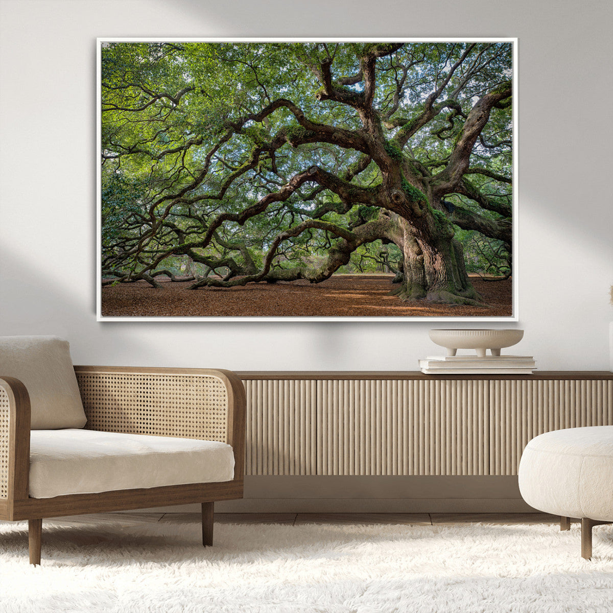 Historic Tree Wall Art – Framed Mossy Branch Canvas Artwork,