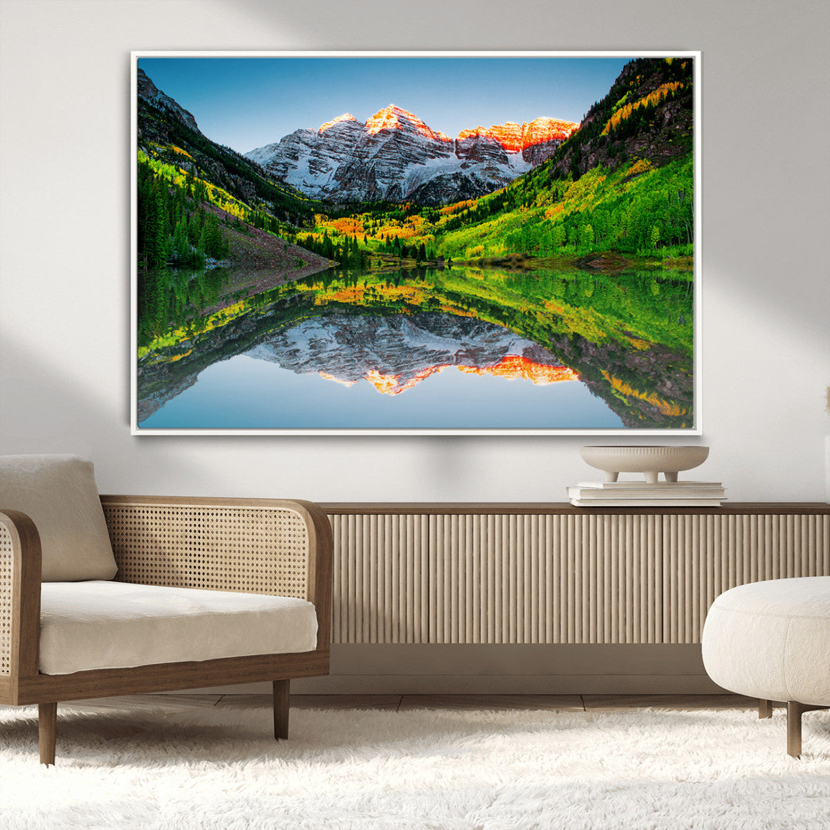 Sunrise Maroon Bells Lake Wall Art Canvas Print – Framed Elk