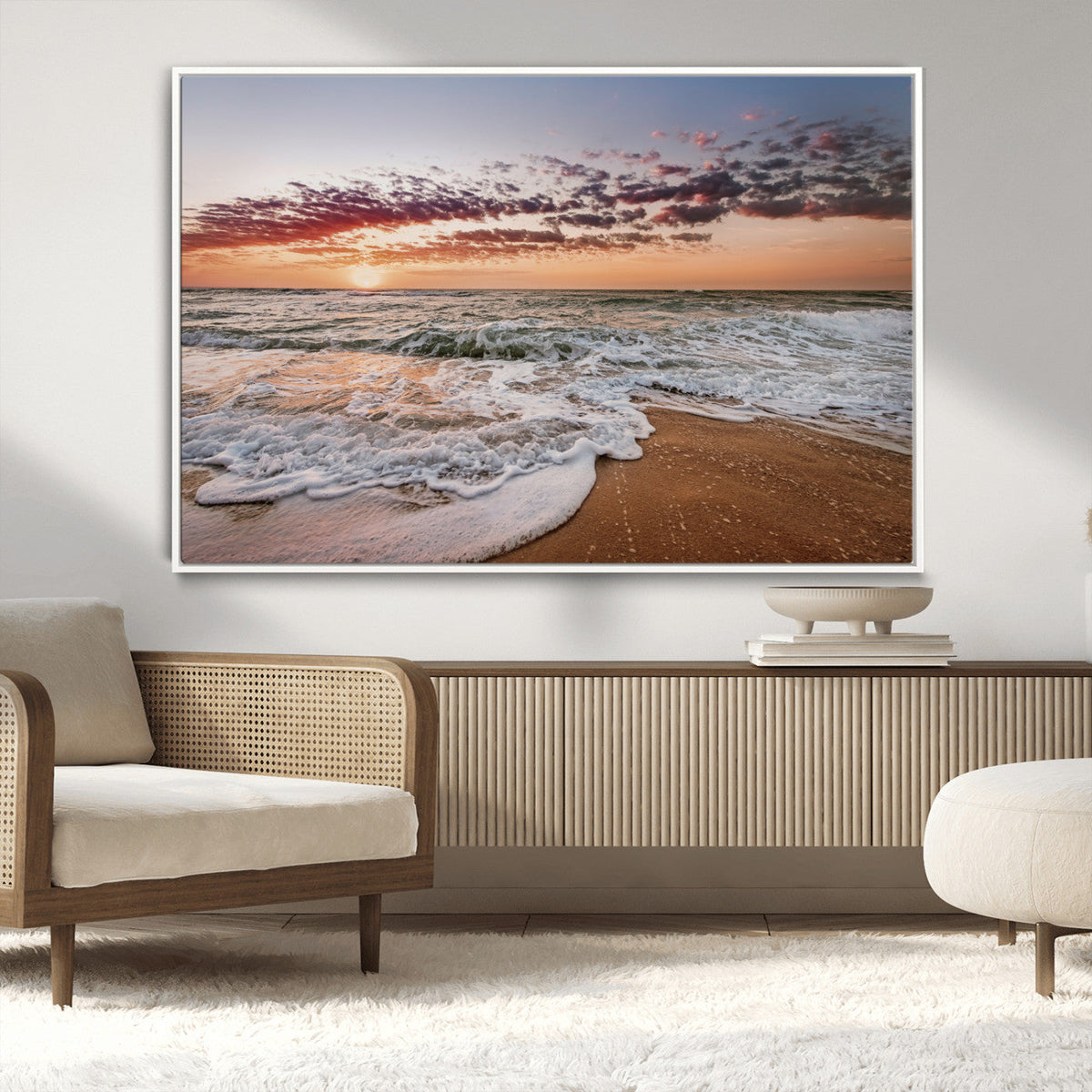 Ocean Sunset Wall Art Canvas Print – Framed Sandy Shore