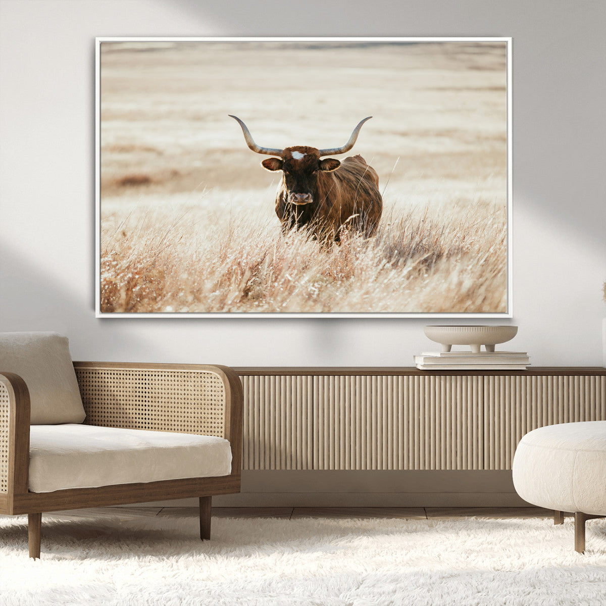 Texas Longhorn Wall Art Canvas Print – Framed Brown Horned