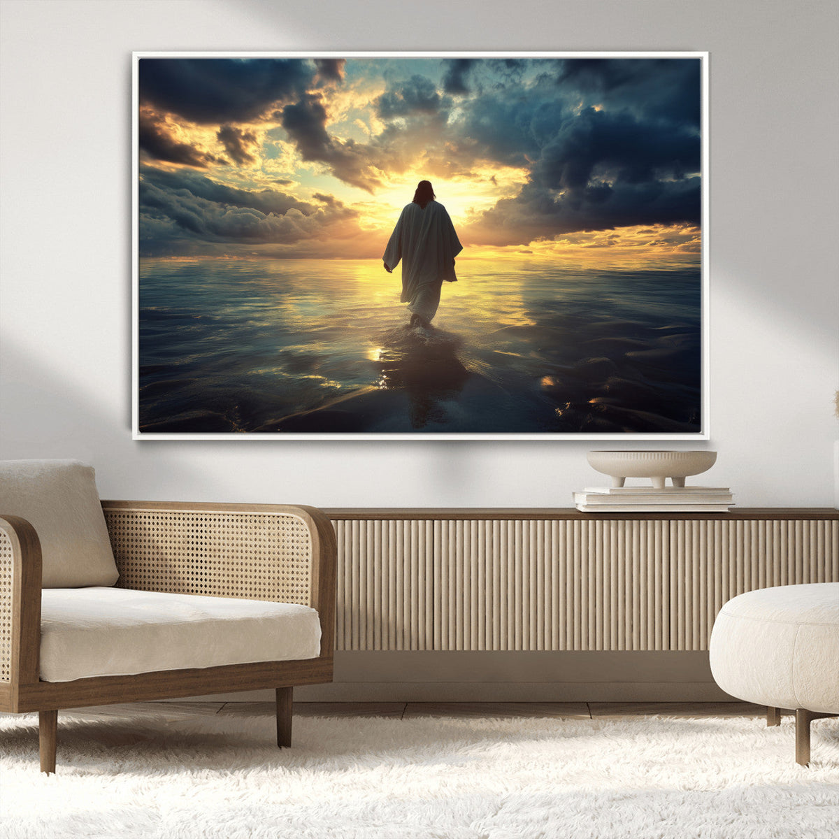 Jesus Walks Wall Art Canvas Print Framed Divine Sunset Art