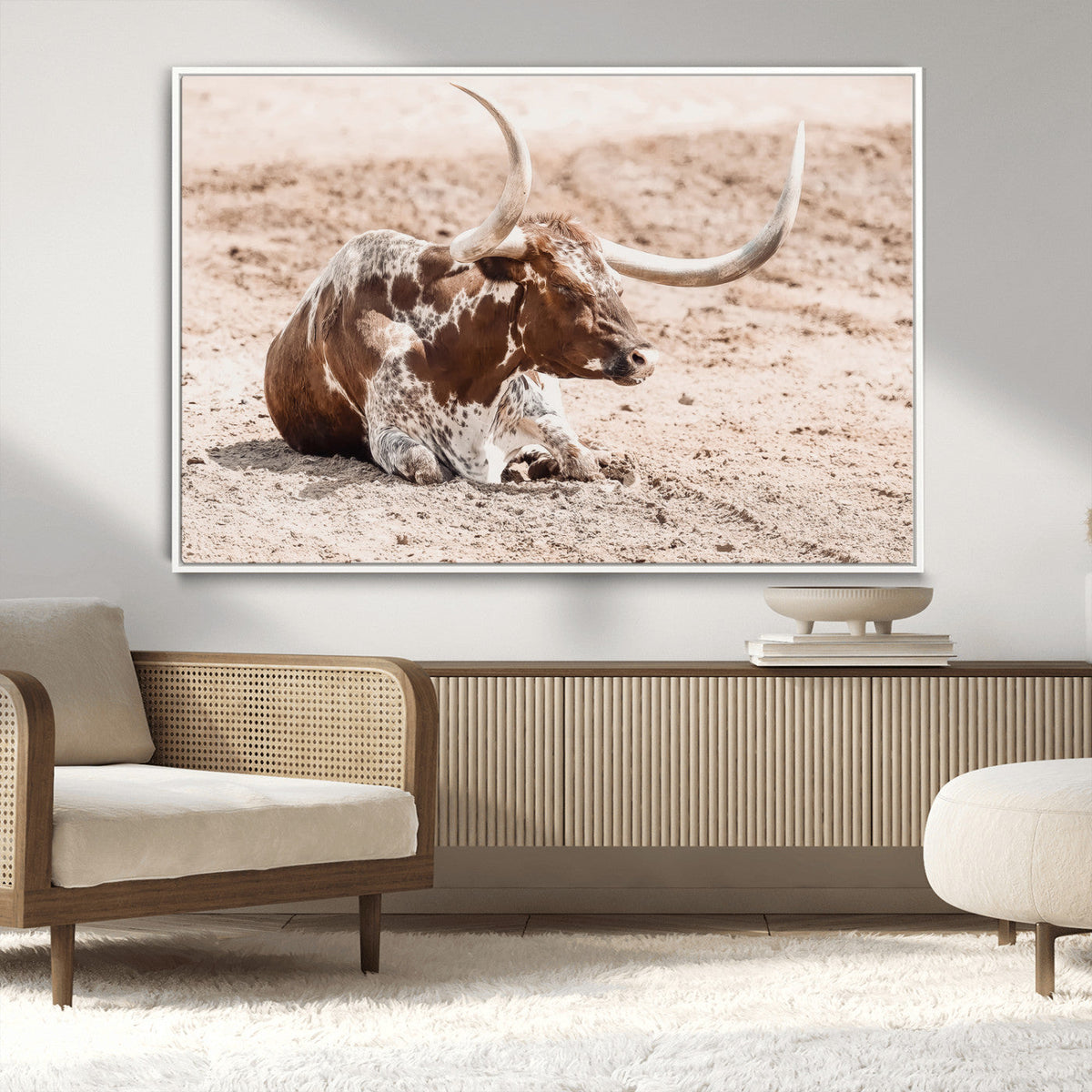 Texas Longhorn Wall Art Canvas Print – Framed Resting Bull