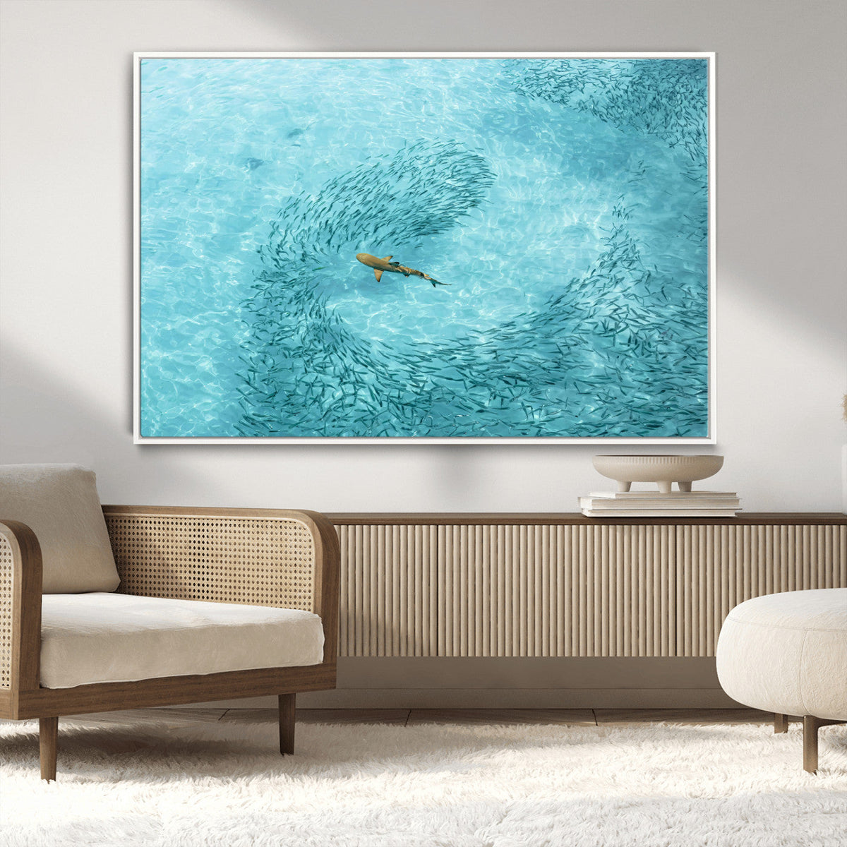 Fish Swarm Wall Art Canvas Print – Framed Marine Life Art
