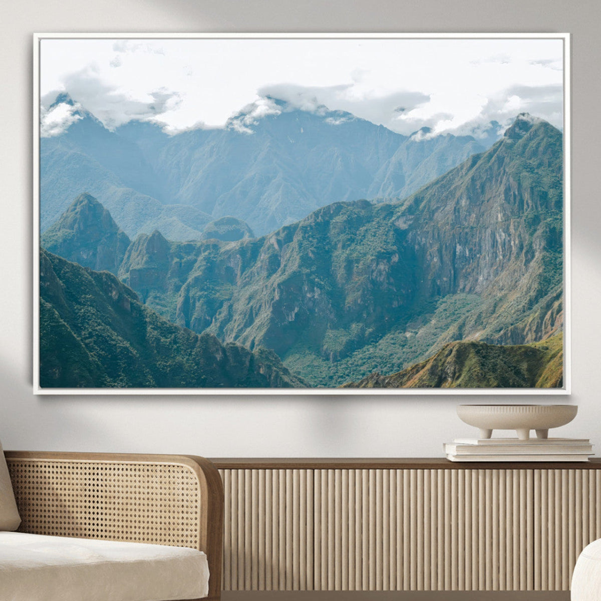 Misty Mountain Wall Art Canvas Print – Framed Cloudy Andean