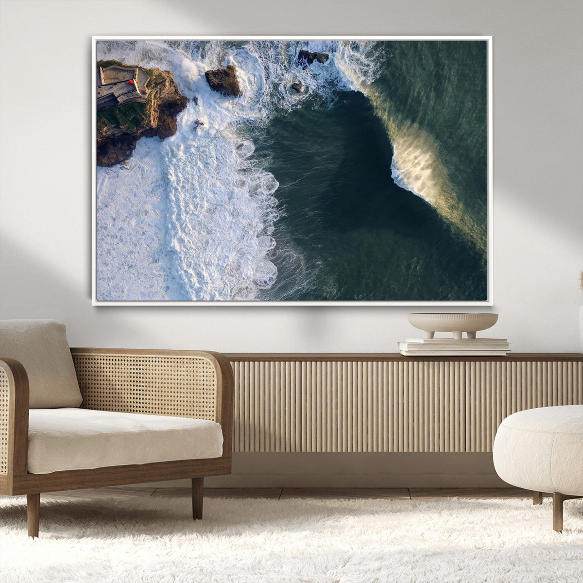 Nazare Coast Wall Art Canvas Print – Framed Aerial Ocean Art