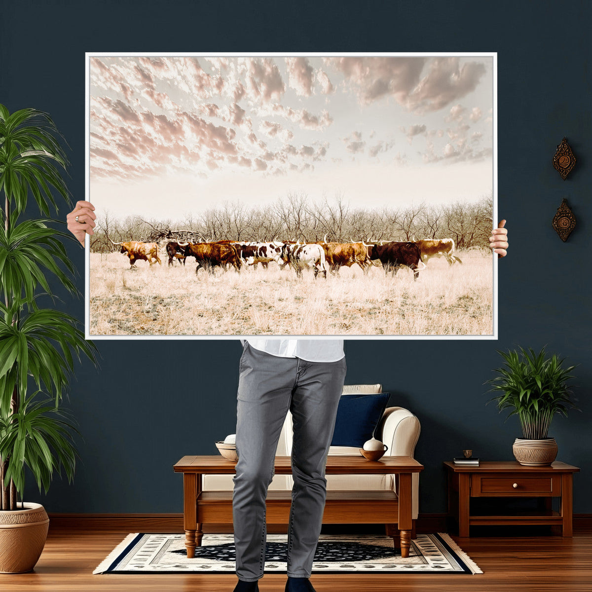 Longhorn Cattle Wall Art Canvas Print – Framed Texas Ranch