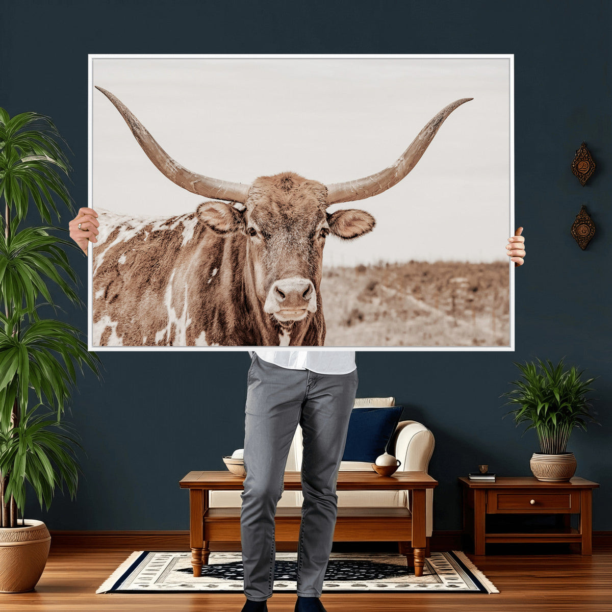 Longhorn Cow Wall Art Canvas Print – Framed Texas Ranch