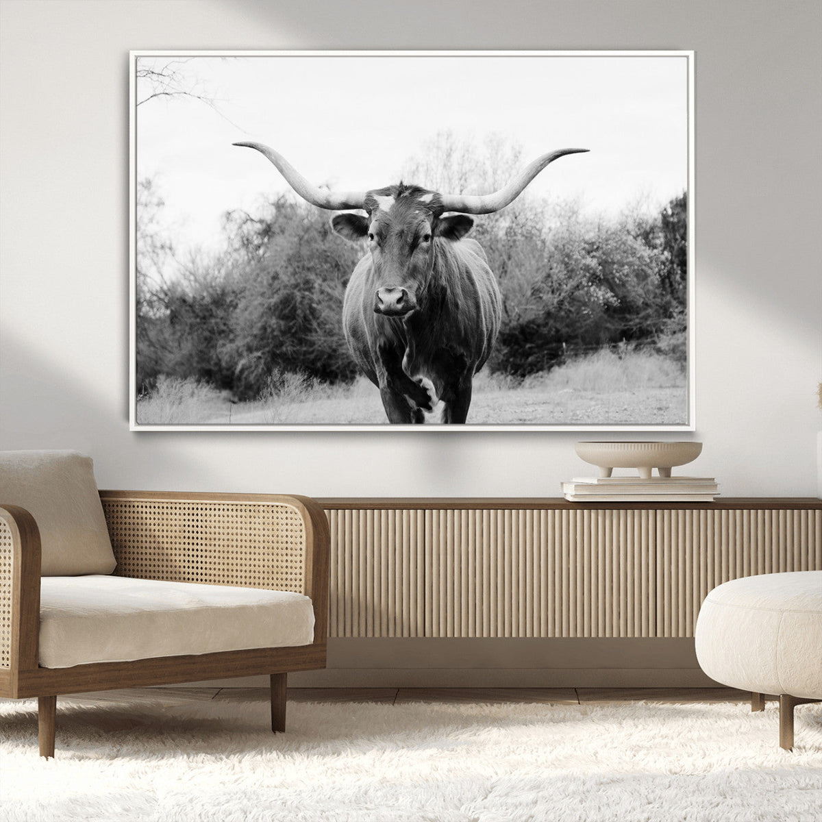 Longhorn Photography Wall Art Canvas Print – Framed Western