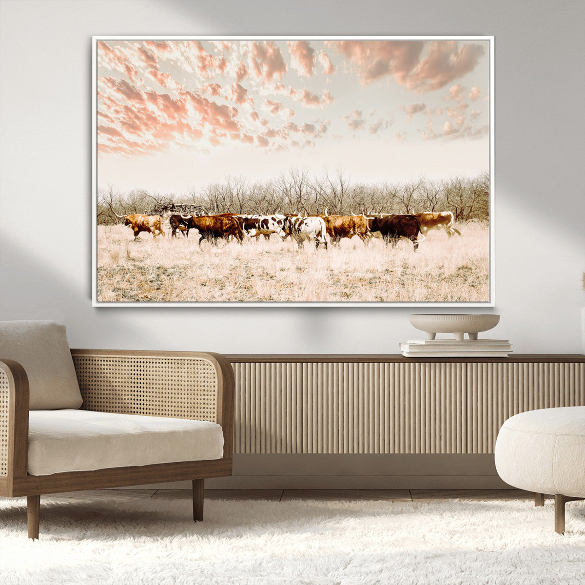 Cow Herd Wall Art Canvas Print – Framed Farmhouse Cattle