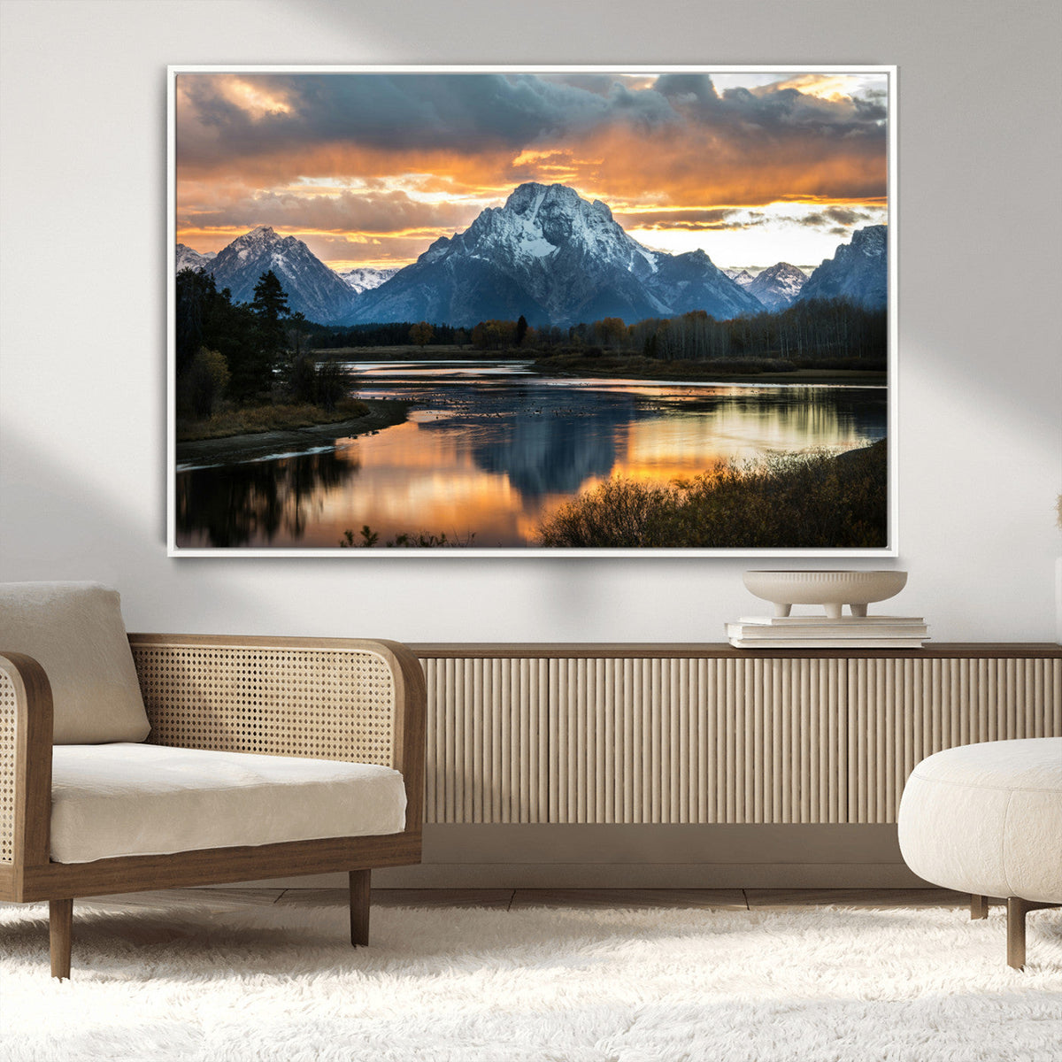 Mountain Sunset Wall Art Canvas Print – Framed Alpine