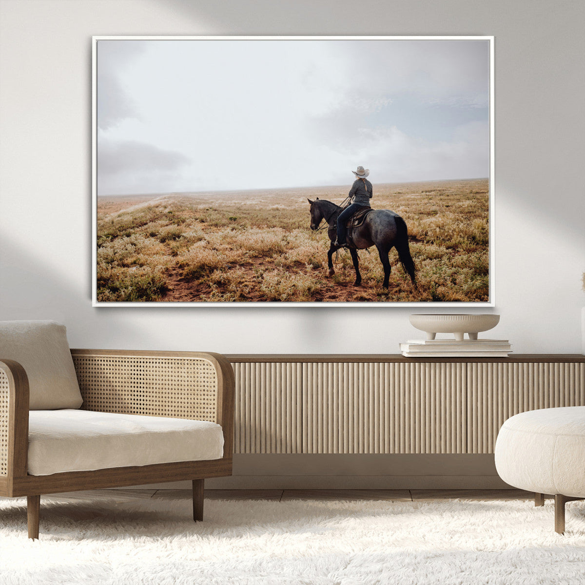 Cowboy Wall Art Canvas Print – Framed Western Ranch Scene