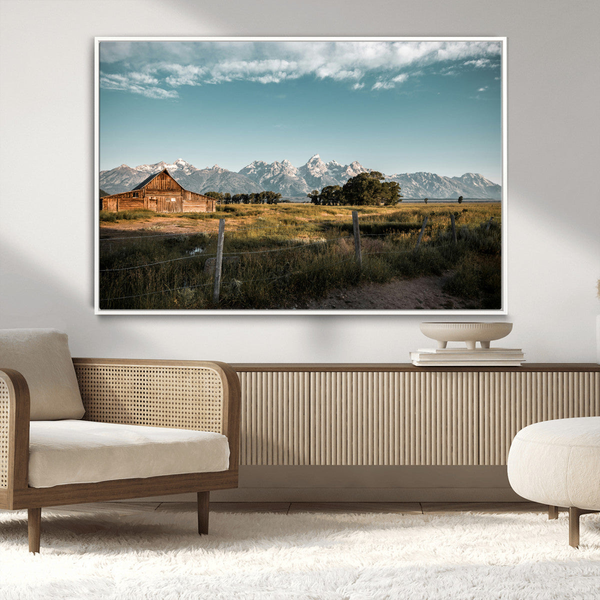 Rustic Farmhouse Wall Art Canvas Print – Framed Mountain