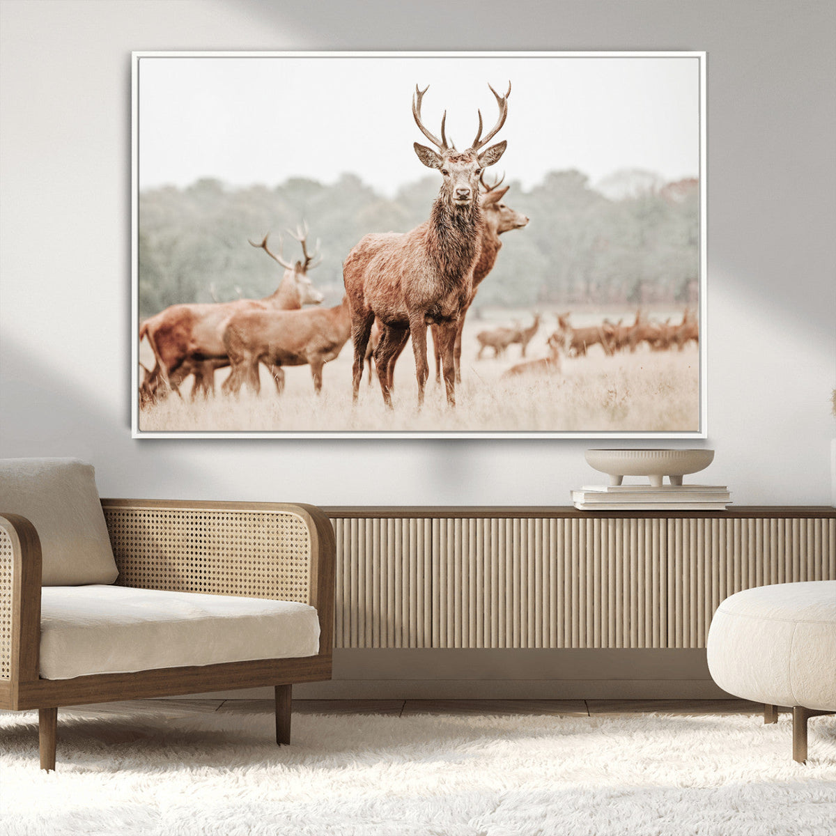 Rustic Nature Wall Art Canvas Print – Stag Woodland Framed