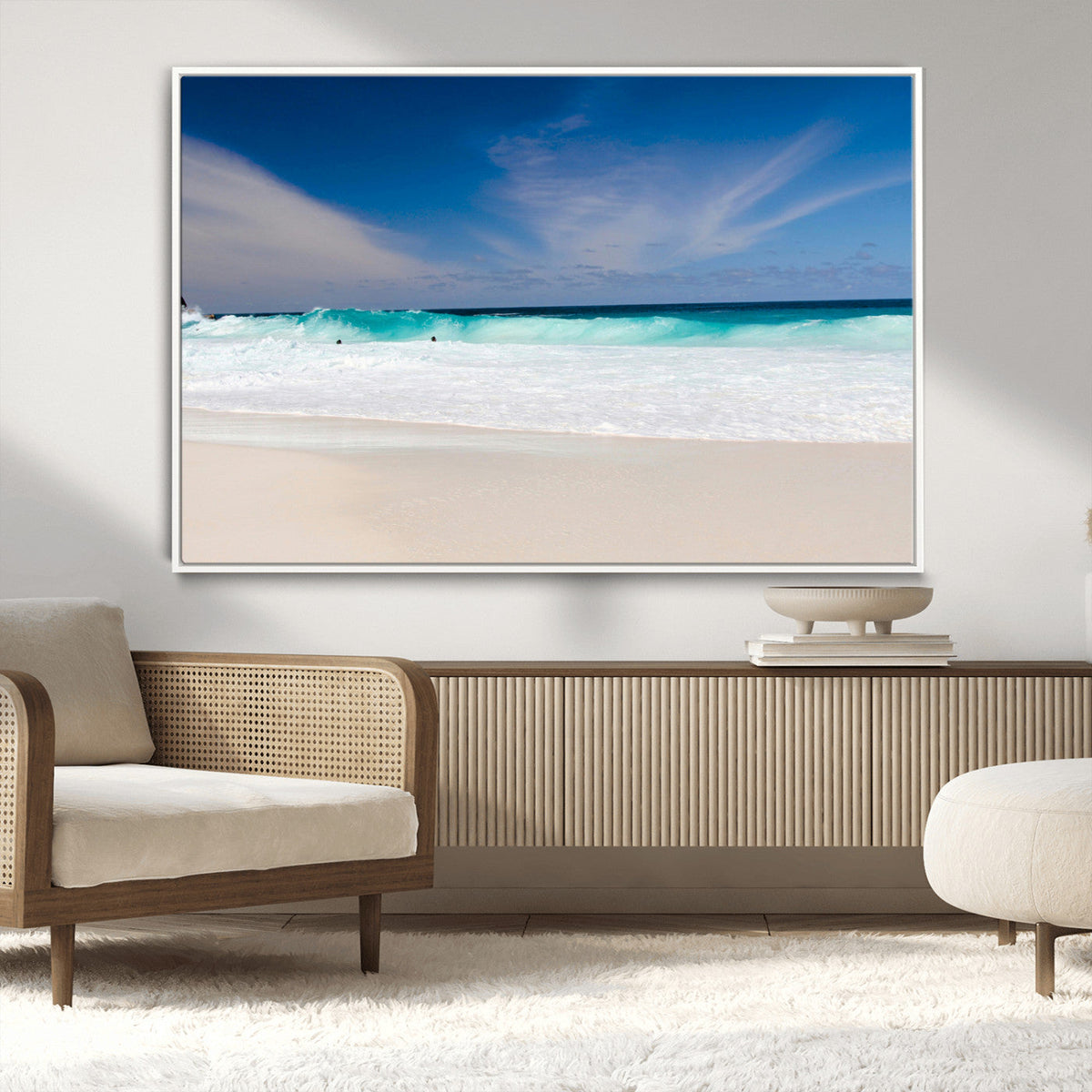 Ocean Breeze Wall Art Canvas Print, Aqua Waves and Coastal
