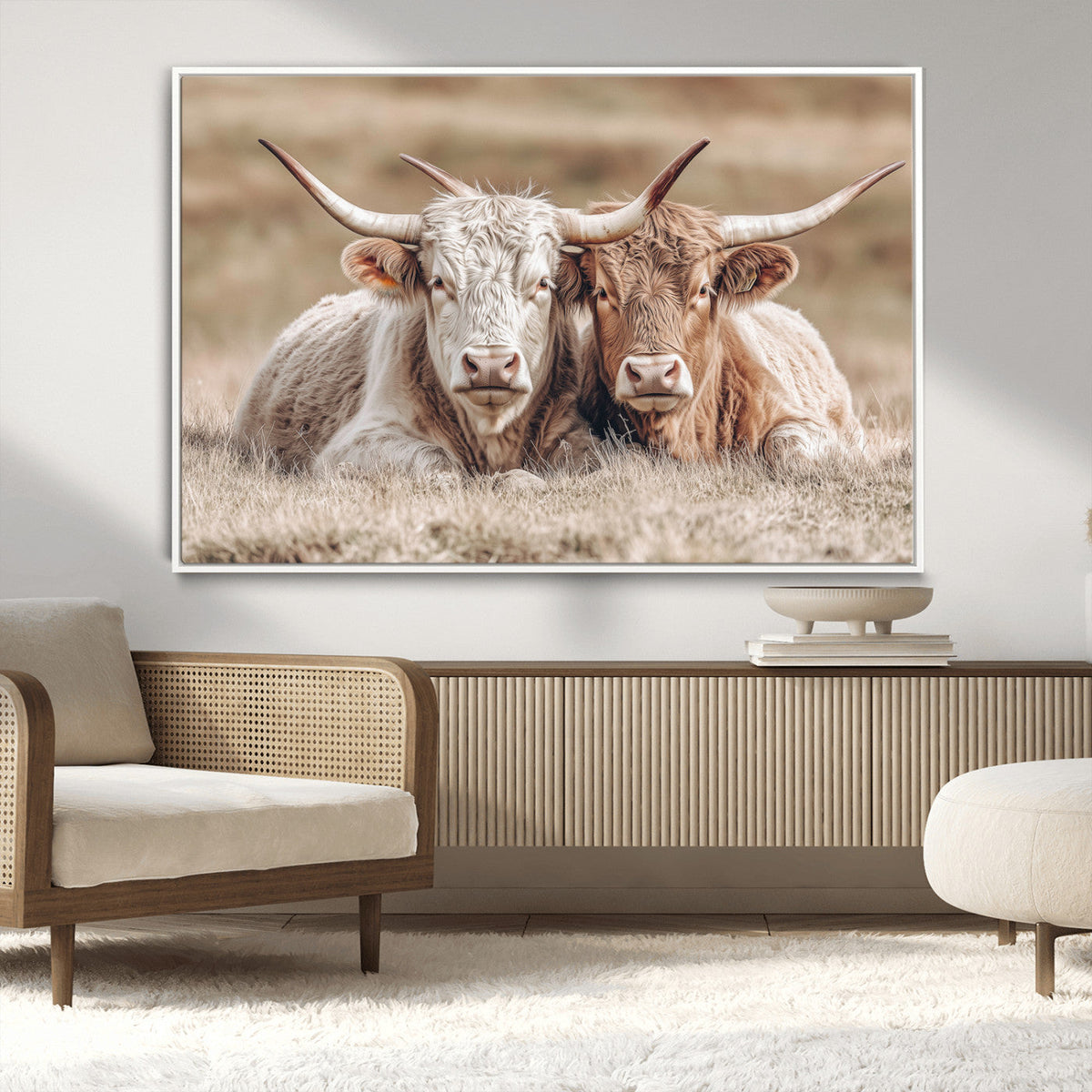 Couple Highland Cows Wall Art Canvas Print – Peaceful Meadow