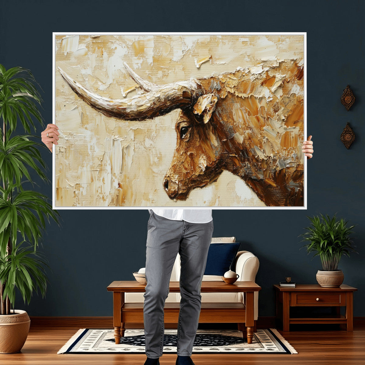 Rustic Longhorn Bull Wall Art Canvas Print – Vintage Western