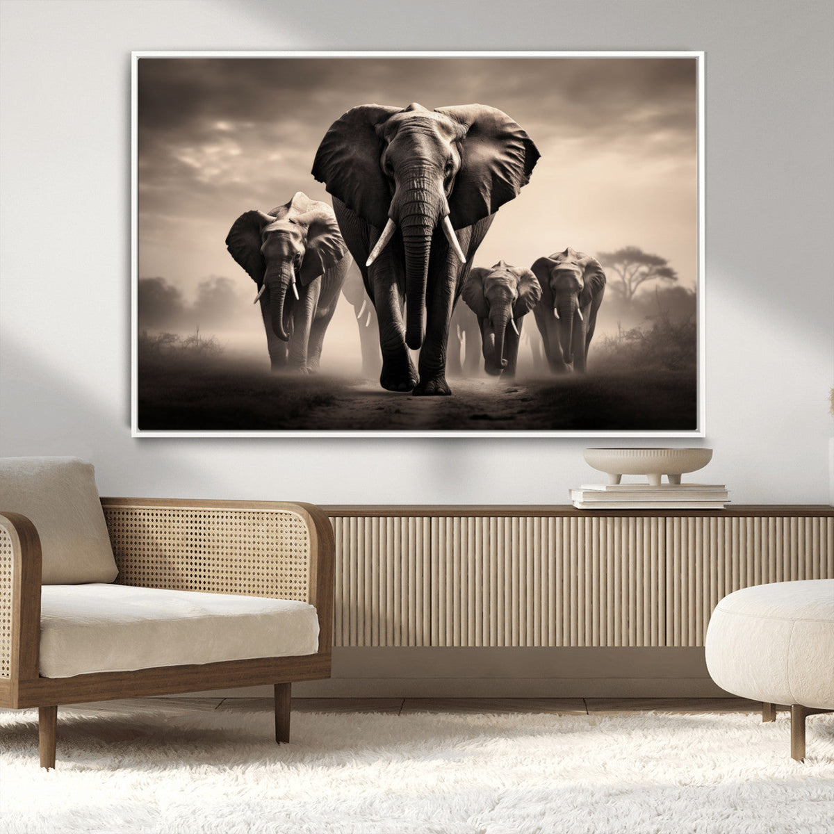 Elephant Family Wall Art Canvas Print, Framed Elephant Wall