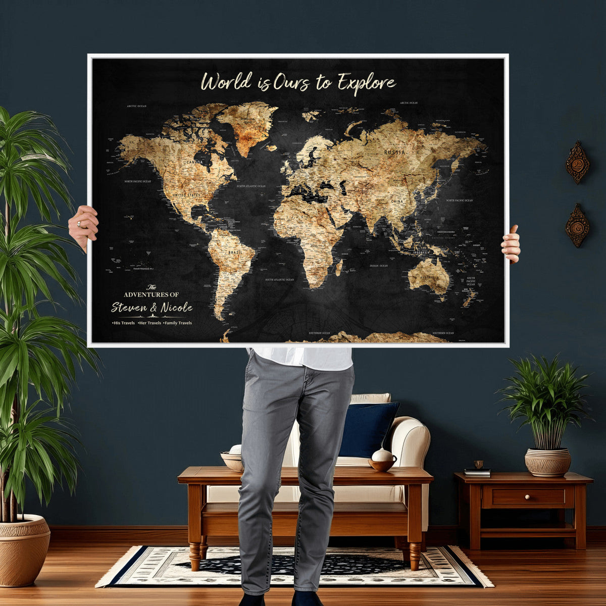 Personalized World Map Print | Customize Map with Push Pin