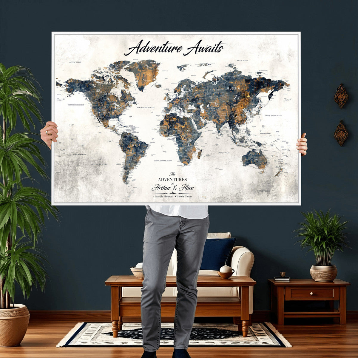 Custom Push Pin World Map Wall Art Canvas Print –
