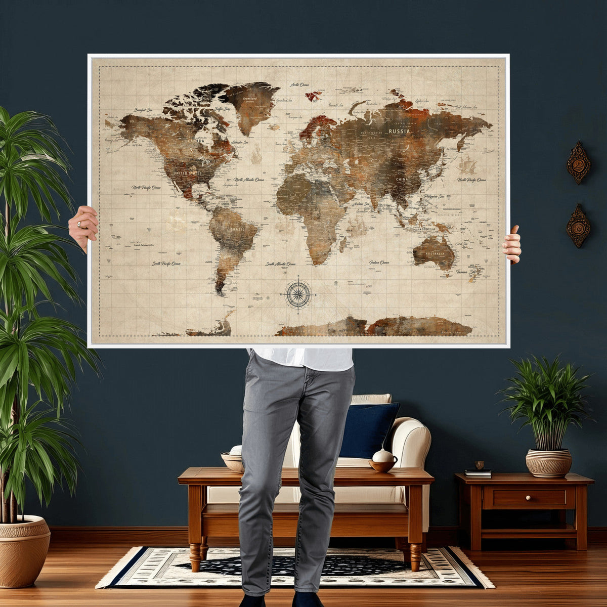 World Map Canvas Print – Framed Detailed Map of the World
