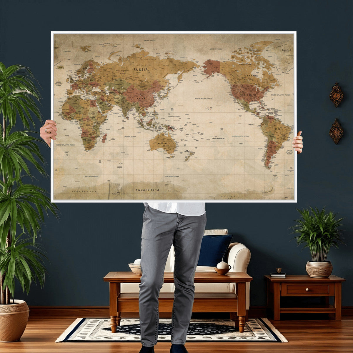 Vintage Detailed World Map Wall Art Canvas Print – Antique
