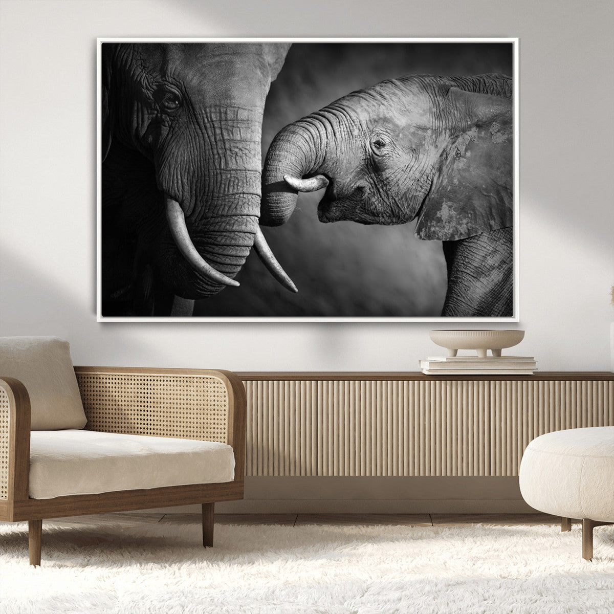 Elephant Family Wall Art Canvas, Framed Elephant Family