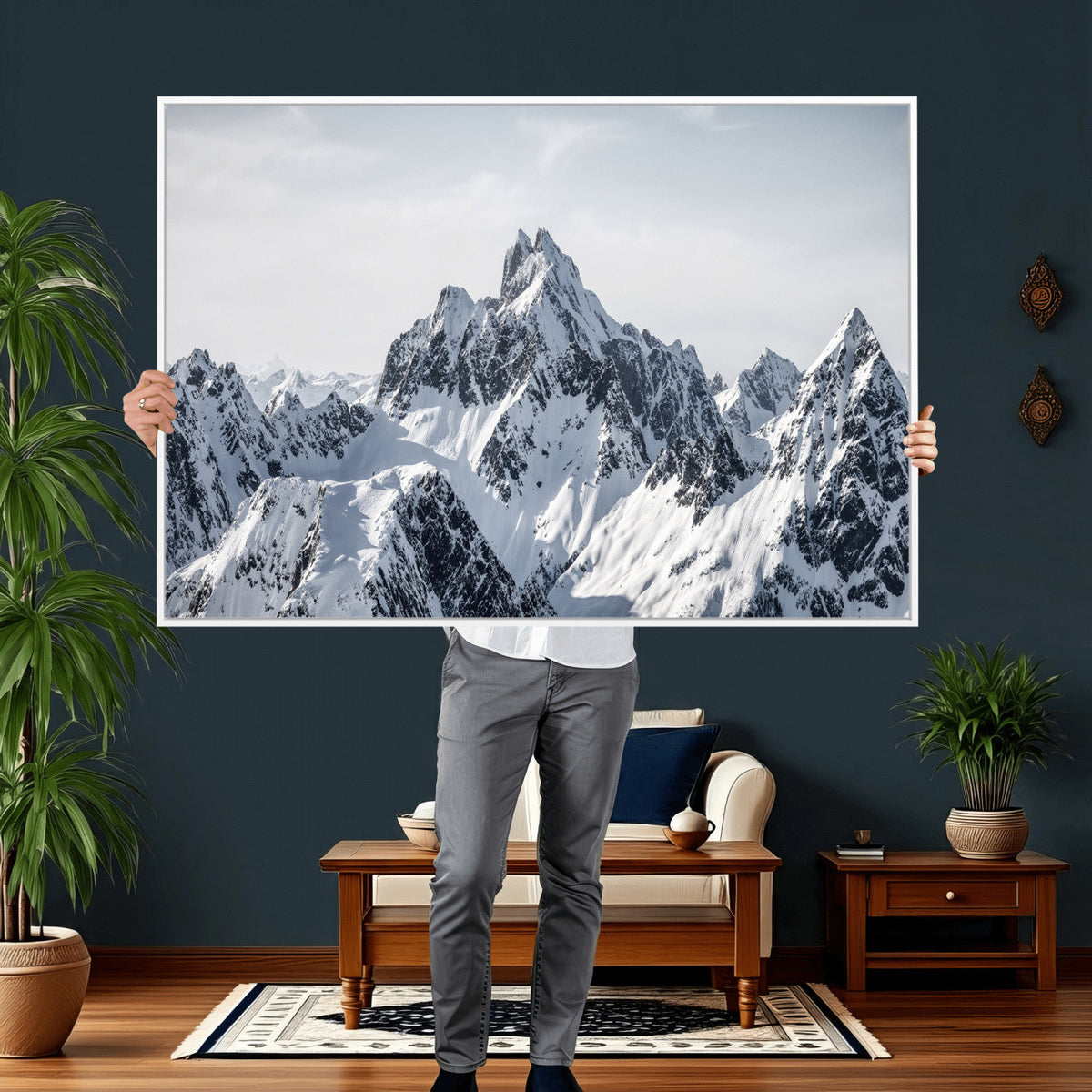 Snowy Mountain Range Canvas Print, Alpine Peaks Landscape