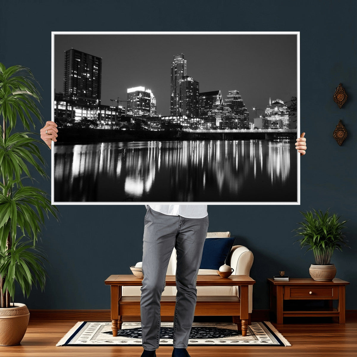 Austin Skyline Wall Art Canvas Print, Austin Downtown Night