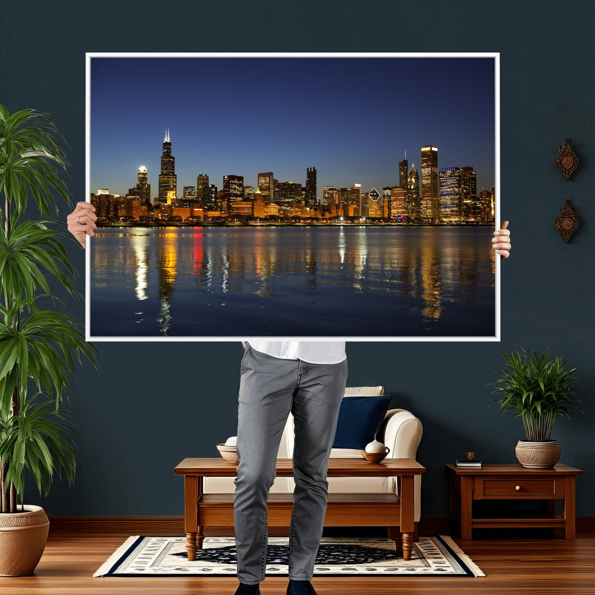 Chicago Wall Art Canvas Print - Chicago City Downtown Night